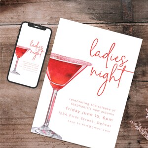 Modèle d&#39;invitation à une soirée entre filles avec cosmopolite - modification et téléchargement instantanés - EVJF/douche nuptiale, départ, anniversaire