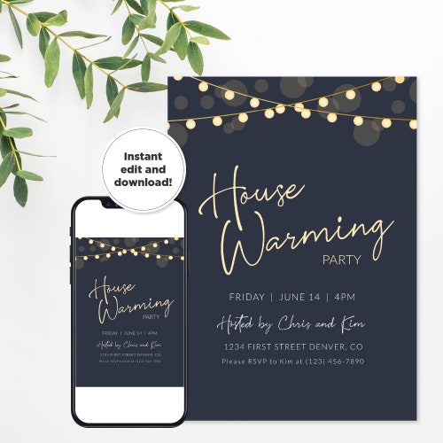 Buy House Warming Invitation Template With Hanging String Lights Online in  India - Etsy