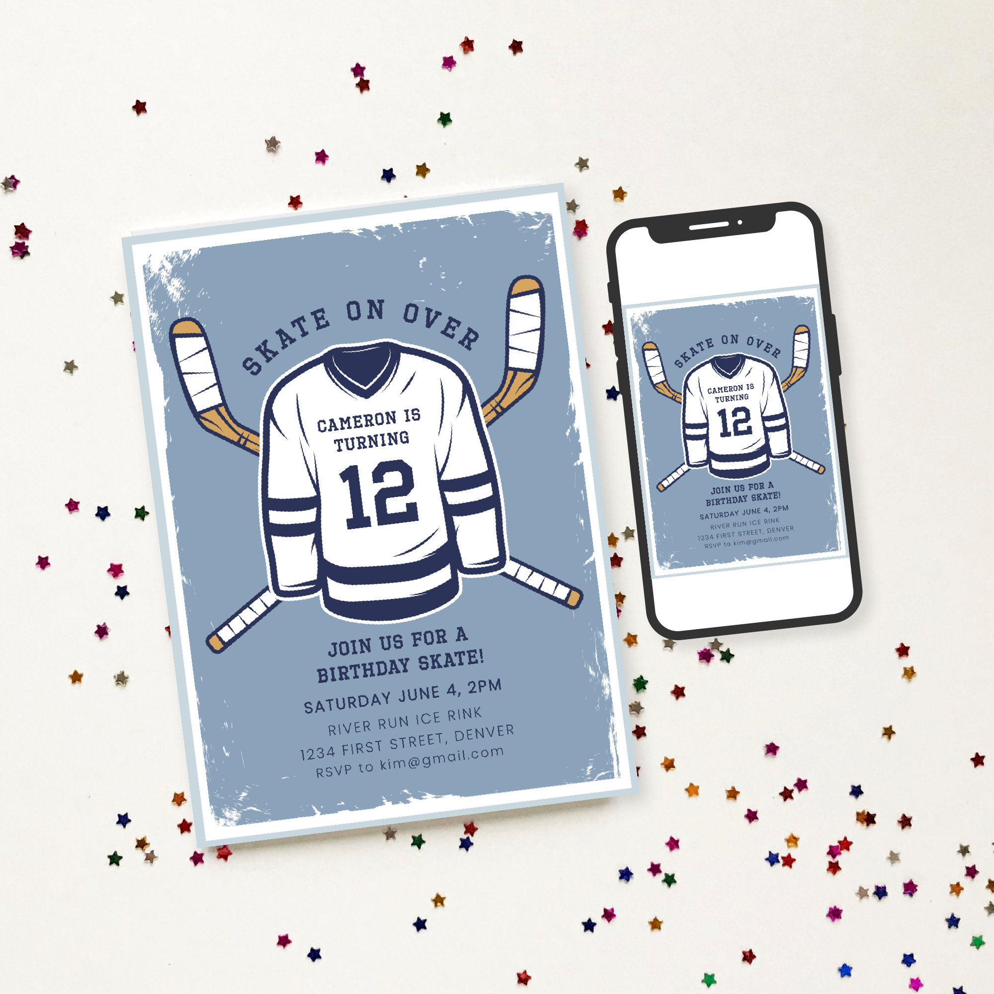 skate-on-over-hockey-theme-birthday-party-invitation-template-with-hockey-jersey-and-sticks-any-age-instant-edit-and-download-etsy