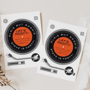 Oldie maar goodie retro vintage platen vinyl platenspeler - sjabloon verjaardagsfeestje uitnodiging - elke leeftijd - direct bewerken en downloaden