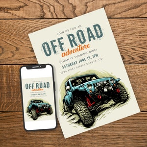 Join us For an Off Road Adventure - Camping/Off-Roading Theme Birthday Party Invitation Template with Off Road Vehicle  - Any Age