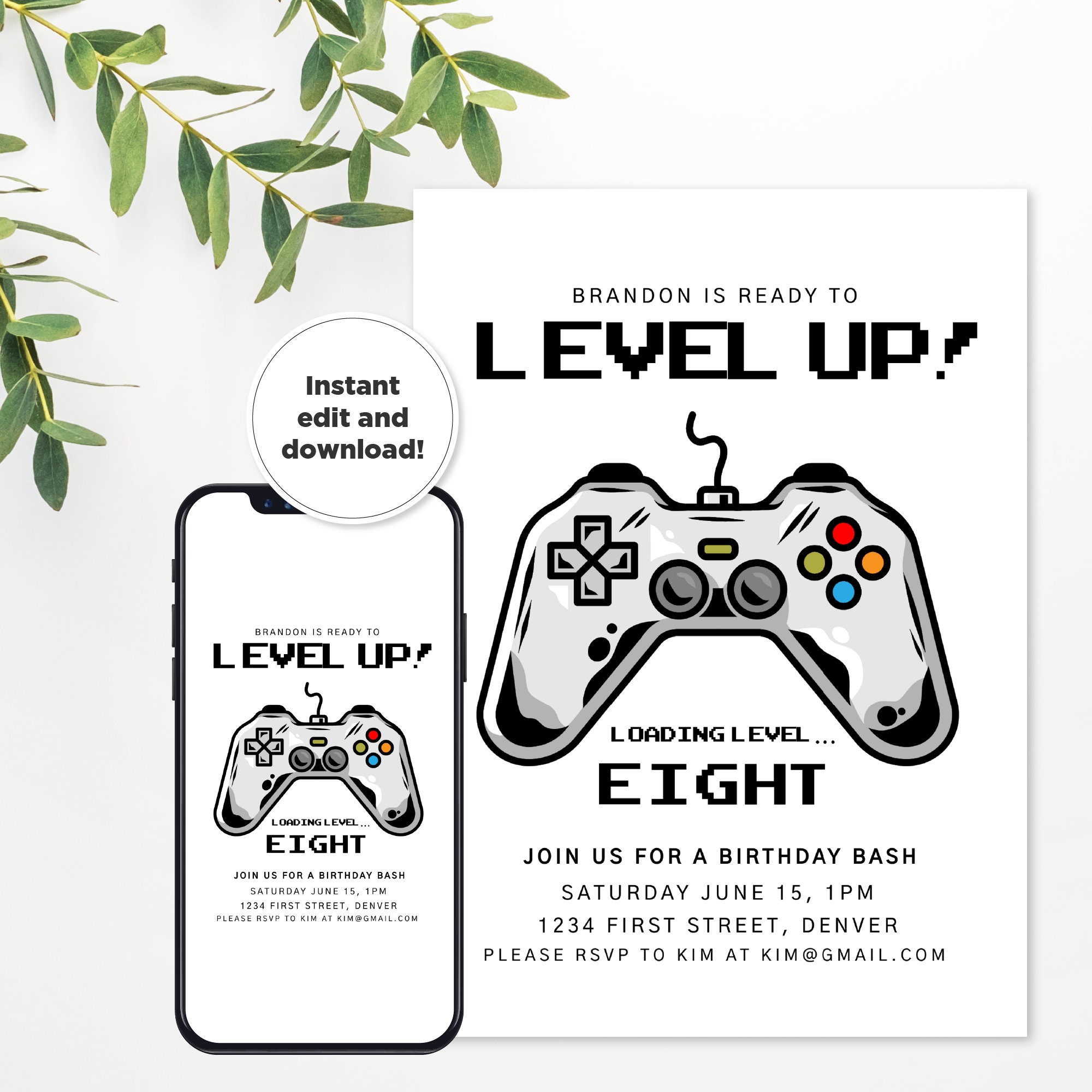 Level Up Arcade Gaming Theme Birthday Party Invitation Etsy
