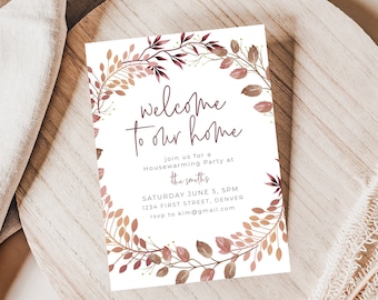 Welcome to Our New Home - Editable and Customizable Modern Fall Theme House Warming Invitation Template -  Print or text/email