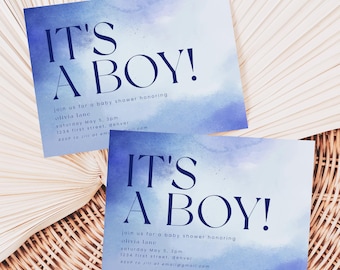 It's a Boy Blue Baby Shower Party Invitation Template -  Instant Edit and Download