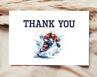 Hockey Thank You Card Template: Burgundy and Blue (Instant Download)