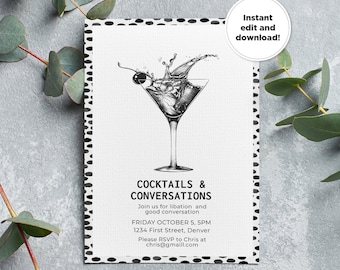 Cocktails and Conversations Editable Invitation Template - All Occasions - Engagement, Rehearsal, Housewarming, Baby shower