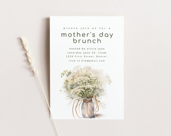 Mother's Day Brunch Invitation Template with Baby's Breath - Instant Edit and Download