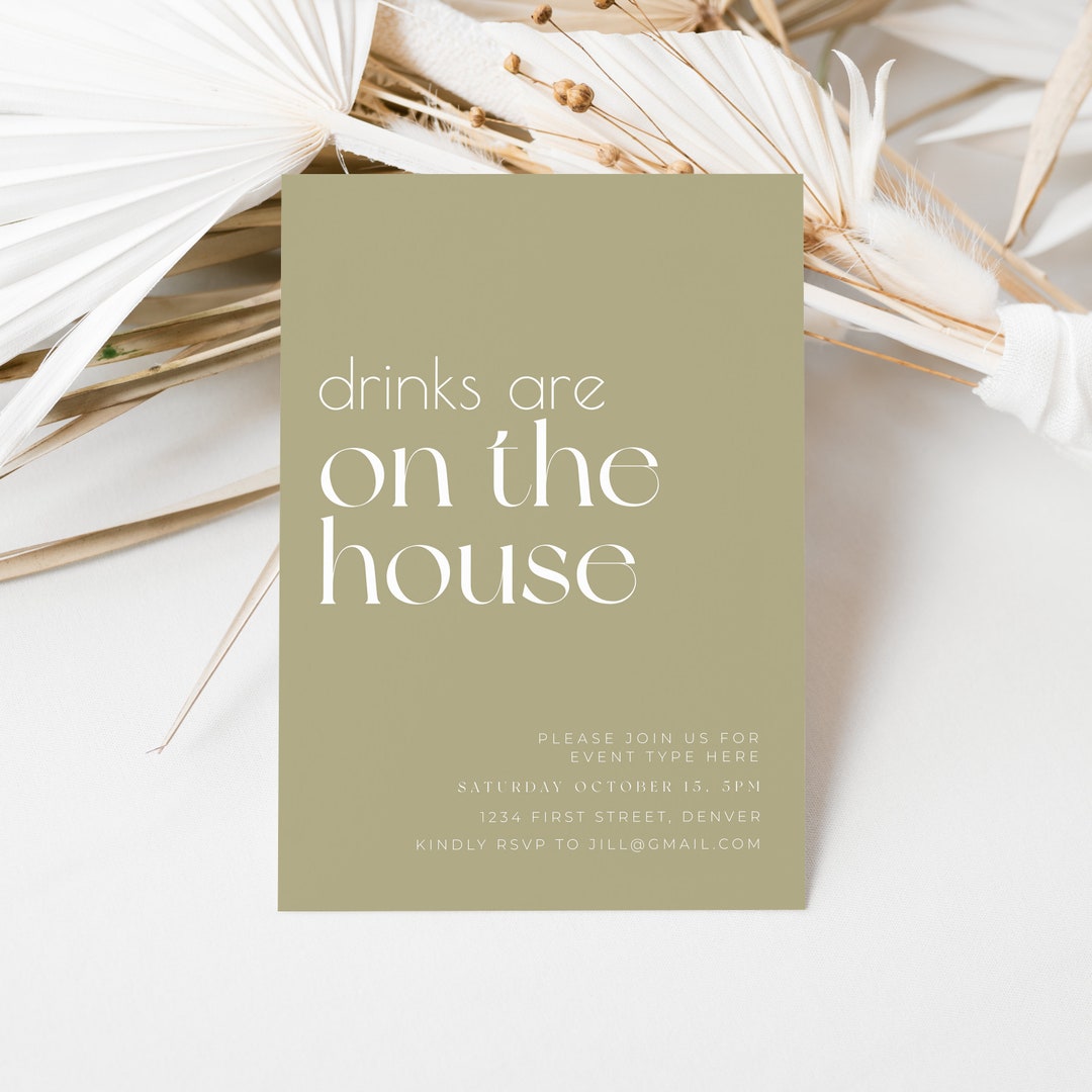 Drinks Are on the House - Sage Green Housewarming Invitation Template ...