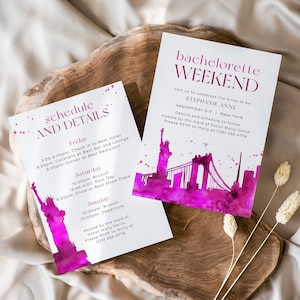 New York City Skyline Bachelorette Party Invitation Template and Schedule Template 5x7 inch - Instant Edit and Download