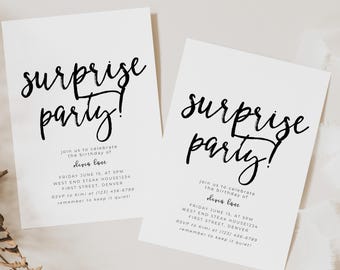 Shhhh! It's a Surprise! Simple Modern Surprise Party Invitation Template - Instant Edit and Download