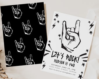 Plantilla de invitación para segundo cumpleaños de Rock and Roll (descarga digital)