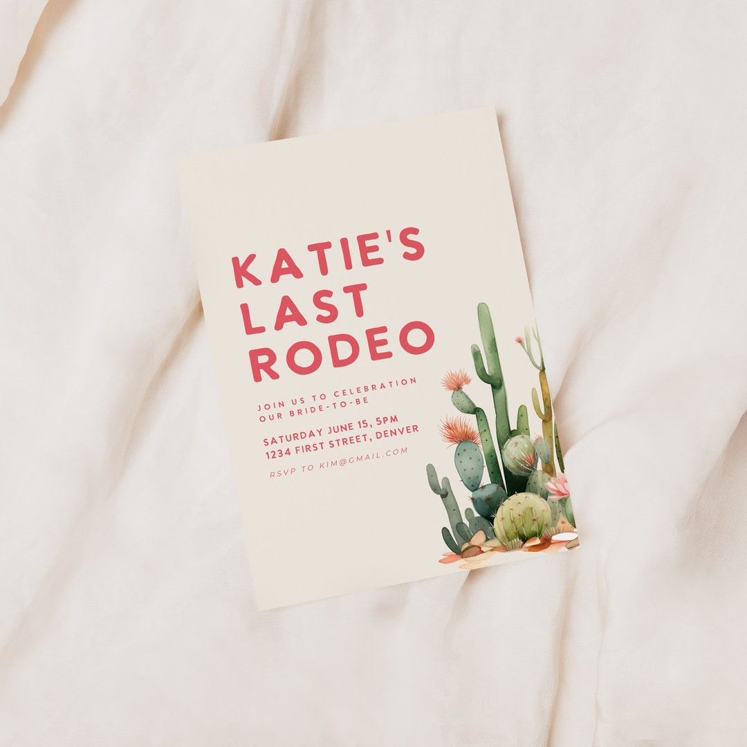 Southwest Cactus Last Rodeo Bachelorette Party Bridal Shower Invitation ...