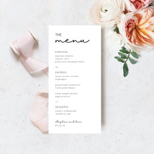 Menu Simples e Moderno para Qualquer Evento - Casamento/Jantar de Ensaio/Jantar Corporativo/Gala - Edição e Download Instantâneos