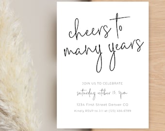 Modern Anniversary Invitation Template: Cheers to Many Years (5x7 inch) (Digital Download)