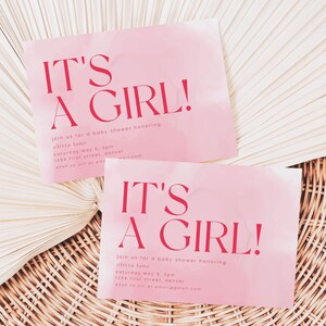 Es una plantilla de invitación para fiesta de baby shower rosa para niña: edición y descarga instantáneas
