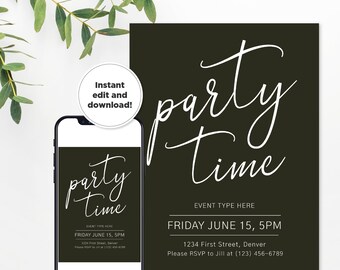 Editable and Customizable Party Time Invitation Template - All Occasions - Engagement, Rehearsal, Housewarming, Baby shower