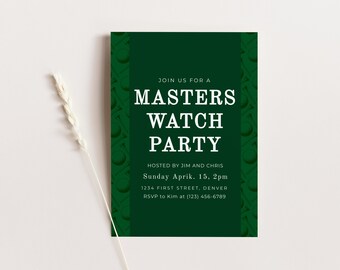 Masters Golf Watch Party - Golf-Thema Party Einladungsvorlage mit kariertem Hintergrundbild - Instant Edit und Download