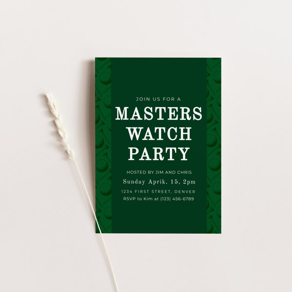 Masters Golf Watch Party - Golf Theme Party Invitation Template with Plaid Wallpaper - Instant Edit and Download