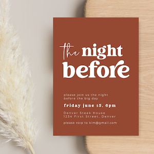 Simple and Modern Mauve and White The Night Before Dinner Rehearsal Dinner Invitation Template 5x7 inches - Instant Edit and Download