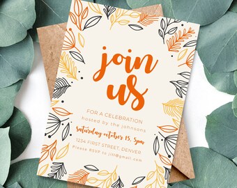 Join Us Autumn Fall Theme Invitation Template - Engagement, Rehearsal, Housewarming, Retirement Party - Instant Edit and Download