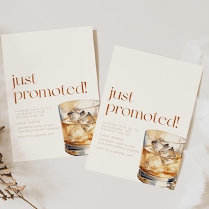 Just Promotioned Job Work Party Einladung Vorlage mit Glas Whisky - Instant Bearbeiten und Herunterladen