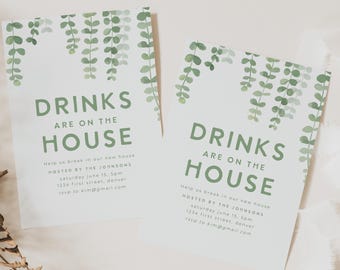 Drinks are on the House Housewarming Party Invitation Template - Instant Edit and Download