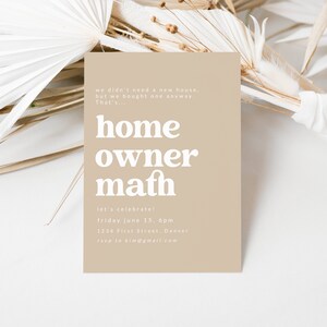 Funny Home Owner Math Housewarming Invitation Template - Simple Beige - Instant Edit and Download