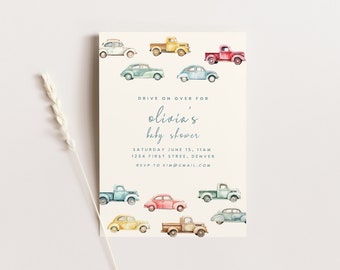 Retro Car Baby Shower Invitation: Vintage Truck Theme (Digital Download)