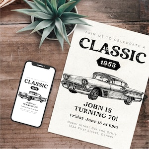 Join us to Celebrate a Classic - Birthday Party Invitation with Vintage Classic Car - Instant Edit and Download