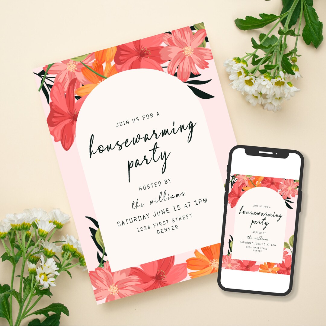 Floral Housewarming Invitation Template: Editable Boho Design (digital ...