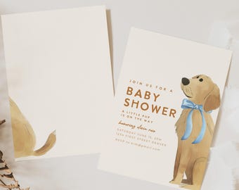 Invitación para baby shower de cachorro de labrador: Lazo azul (Descarga instantánea)
