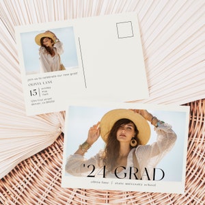 Carte postale moderne d'invitation à l'obtention du diplôme avec photo - Édition et téléchargement instantanés