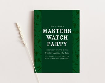 Masters Golf Watch Party - Golf-Thema Party Einladungsvorlage mit Golf-Hintergrundbild - Sofortbearbeitung und Download