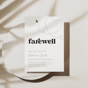 Simple Black and White Farewell Party Invitation Template With Plane ...
