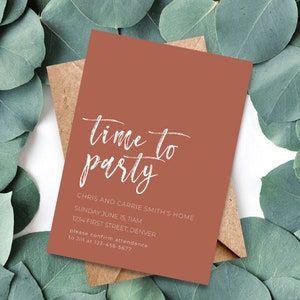 Time to Party Invitation Template - Any Color Background Corner - Engagement, Rehearsal, Housewarming, Baby shower, Retirement