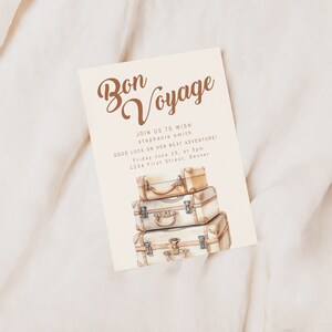 Bon Voyage Party Invitation Template Stack of Beige Luggage Instant ...