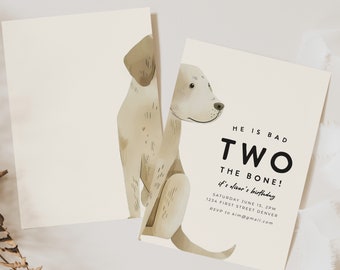 2e verjaardagsuitnodiging labrador puppy: slecht tot op het bot (digitale download)