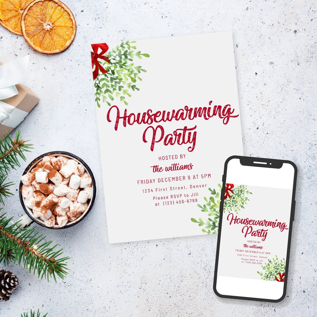 Holiday Housewarming Party Invitation Template With Mistletoe Etsy