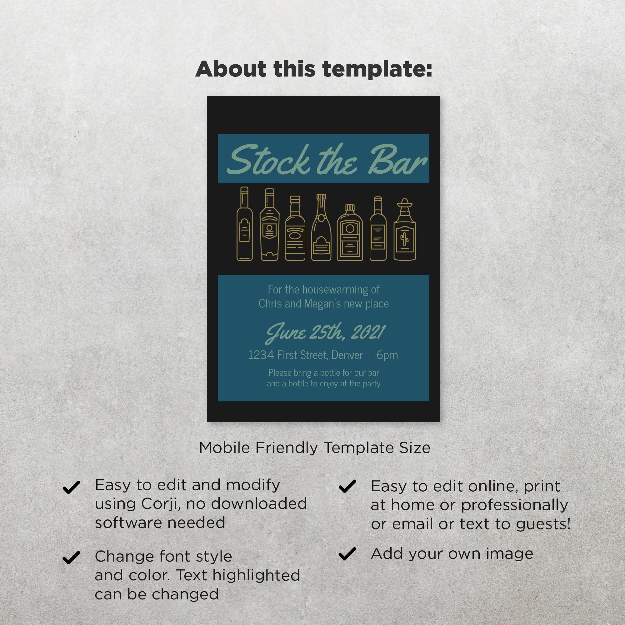 Editable and Customizable Stock The Bar Invitation Template Etsy