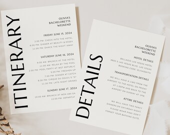 Simple Modern Bachelorette Bridal Party Weekend Schedule and Itinerary - Instant Edit and Download