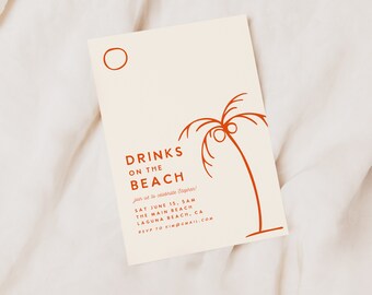 Drinks on the Beach Theme Party Invitation Template for Birthday/Anniversary/Bonfire/Graduation - Palm Trees - Edit and Download