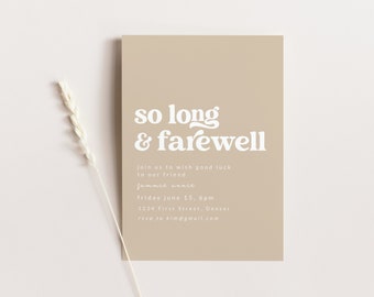 Beige Farewell Party Invitation Template: Elegant, Simple (Digital Download)