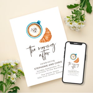 The Morning After - Editable Coffee and Croissant Brunch Party Invitation Template For Weddings/Parties - Instant Edit and Download