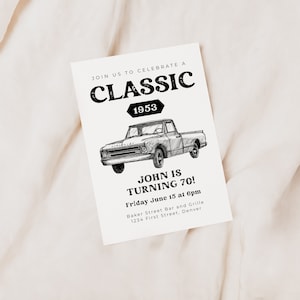 Feiere mit uns eine Classic - Geburtstagsfeier-Einladung mit Vintage Classic Truck - Instant Edit und Download