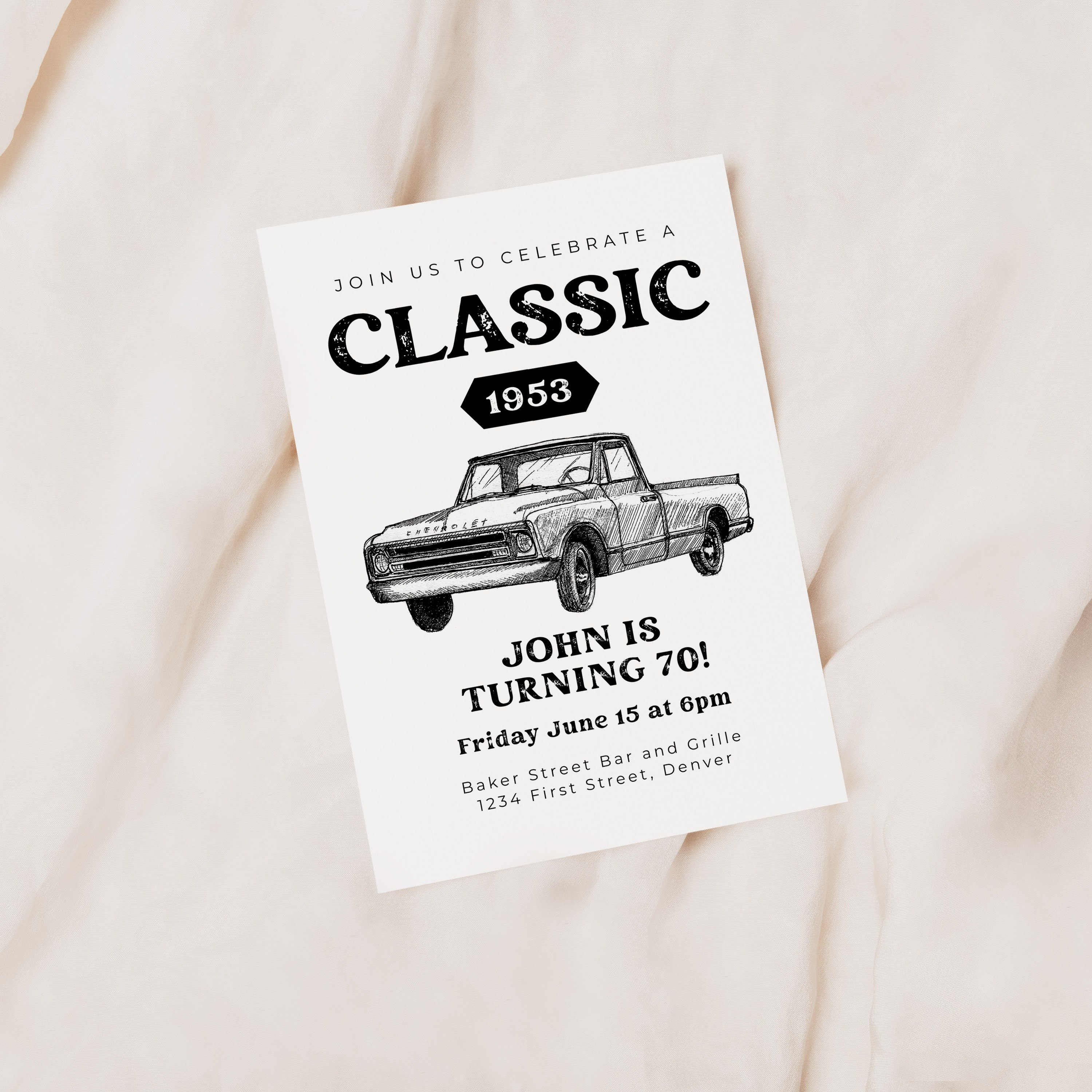 Join us to Celebrate a Classic - Birthday Party Invitation with Vintage Classic Truck - Instant Edit and Download