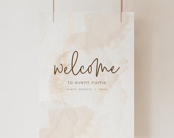 Watercolor Welcome Sign Template: Beige Event Poster (Digital Download)