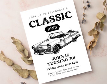 Vintage Car Birthday Invitation: Classic Coupe, Instant Download