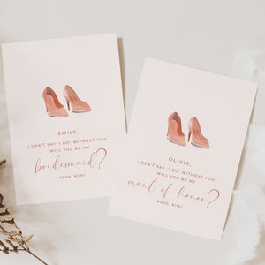 I Can't Say I Do Ohne You, Will You Be My Bridesmaid, Trauzeugin mit rosa Heels, druckbare Karte - Instant Edit und Download
