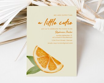 Plantilla de invitación para baby shower con cítricos: Naranja adorable (descarga instantánea)