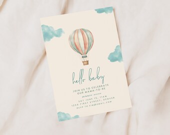 Hot Air Balloon Baby Shower Invitation: Modern Watercolor Template (Digital Download)